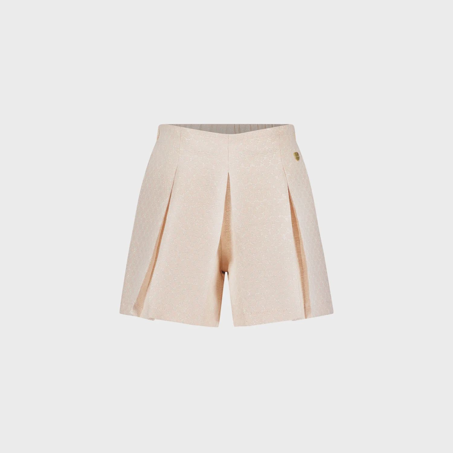 CREPE / LUREX SHORTS LIGHT PEARL & FLOWER PRINT PLEATED FRONT / C312-5605-220