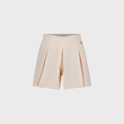 CREPE / LUREX SHORTS LIGHT PEARL & FLOWER PRINT PLEATED FRONT / C312-5605-220