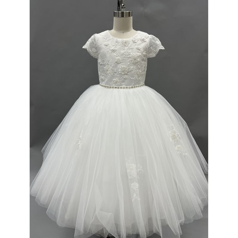 DRESS OFFWHITE PEARL & BUGLEBEADS BODICE & TULLE SKIRT RHINESTONE WAISTBAND / Z23098 DRESS OFFWHITE PEARL & BUGLEBEADS BODICE & TULLE SKIRT RHINESTONE WAISTBAND / Z23098