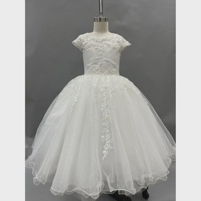DRESS OFF WHITE TULLE EMBROIDERED SEQUIN LACE ON BODICE & SKIRT / Z23097