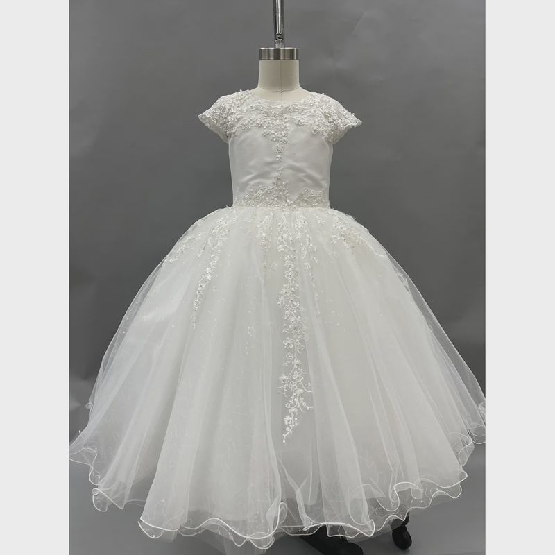 DRESS OFF WHITE TULLE EMBROIDERED SEQUIN LACE ON BODICE & SKIRT / Z23097 DRESS OFF WHITE TULLE EMBROIDERED SEQUIN LACE ON BODICE & SKIRT / Z23097