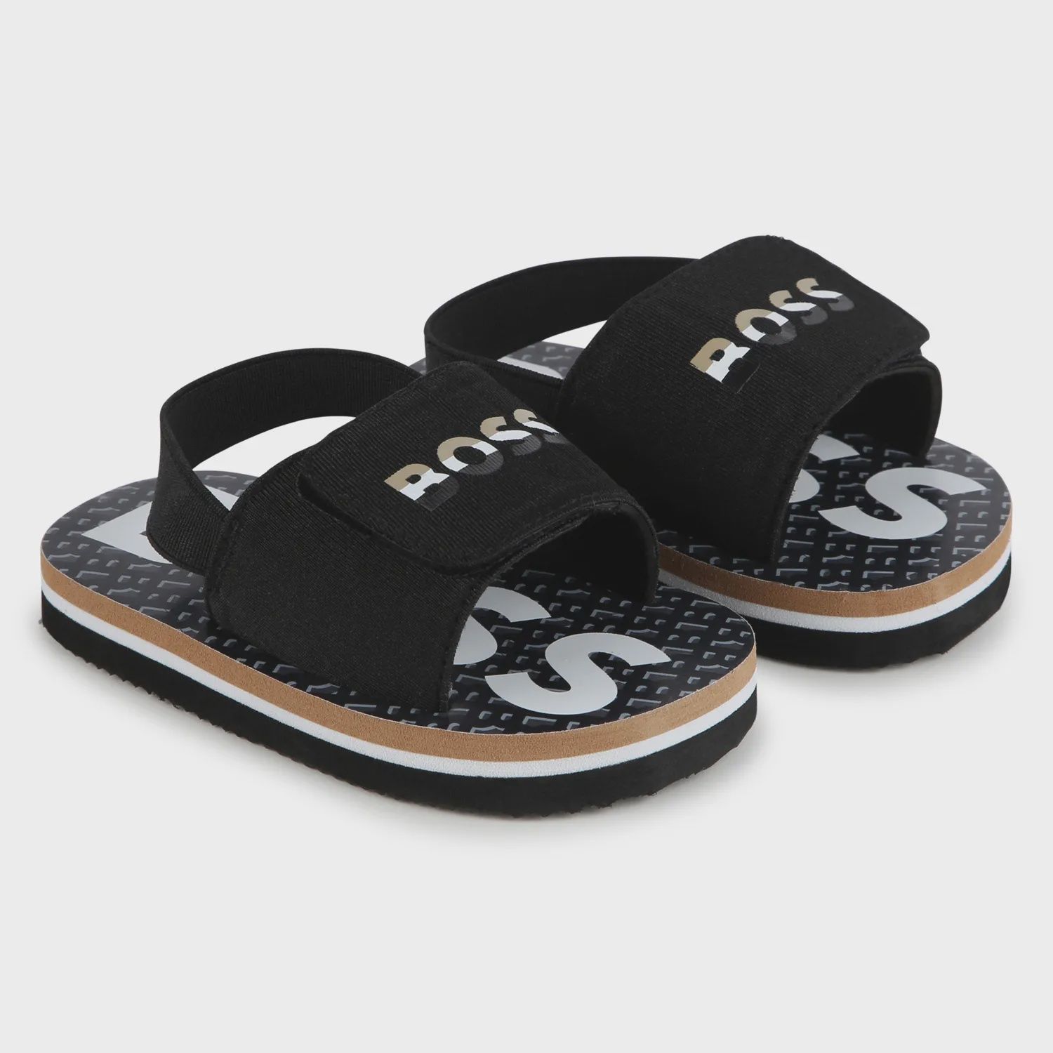 SLIDER SANDAL BLACK VELCRO BOSS LOGO / J50889-09B