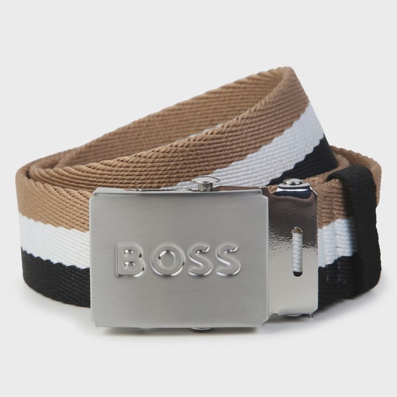 BELT 3TONE WOVEN SILVER BUCKLE BROWN WHITE BLACK / J50957-09B