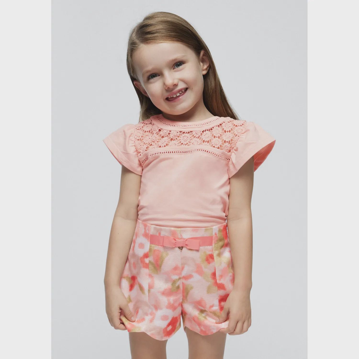 TSHIRT PEACH LACE NECKLINE SHORT SLEEVE / 3078-044