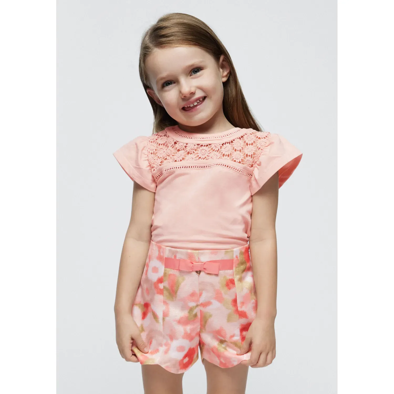 TSHIRT PEACH LACE NECKLINE SHORT SLEEVE / 3078-044