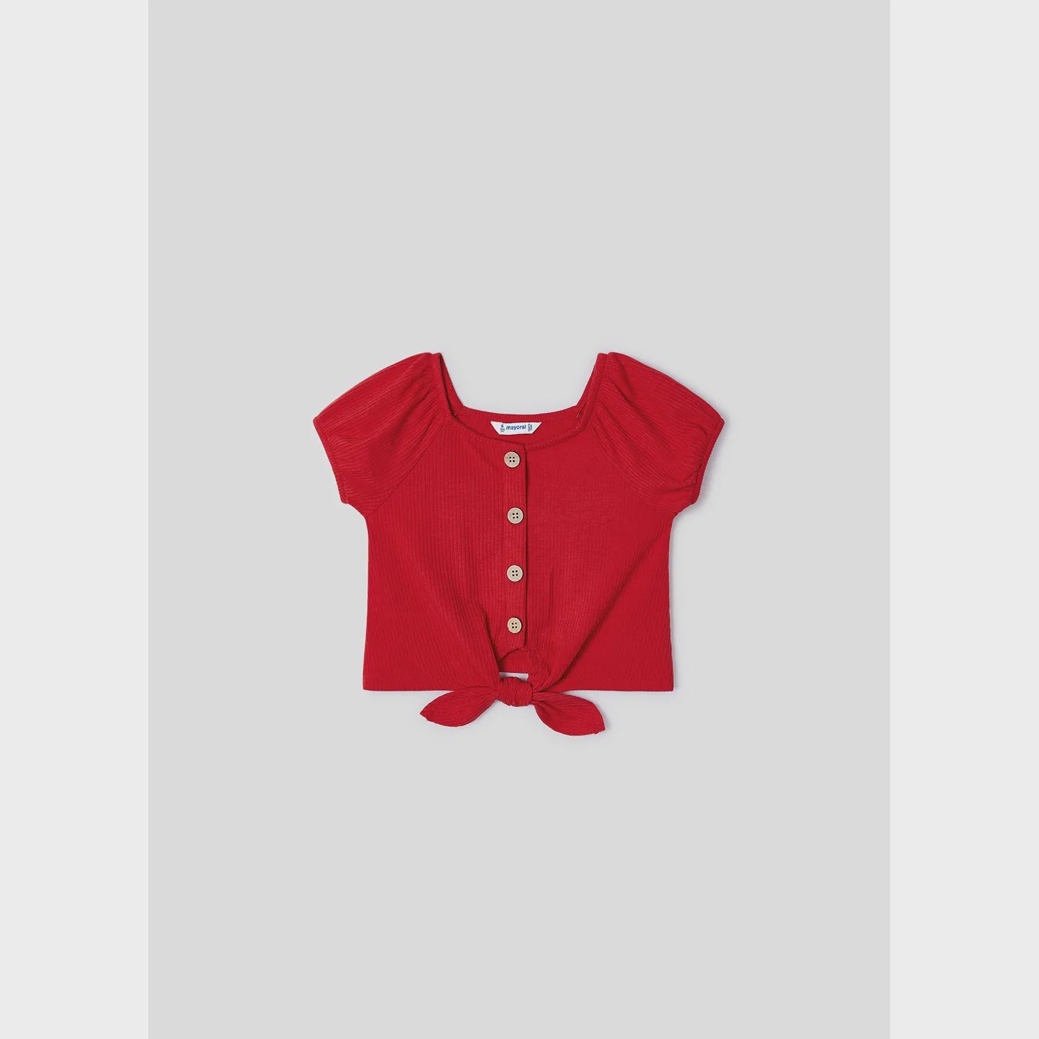 TSHIRT RED FRONT BUTTONS & TIE WAIST SHORT SLEEVE RIBBED / 3086-031