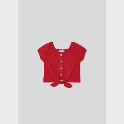 TSHIRT RED FRONT BUTTONS & TIE WAIST SHORT SLEEVE RIBBED / 3086-031