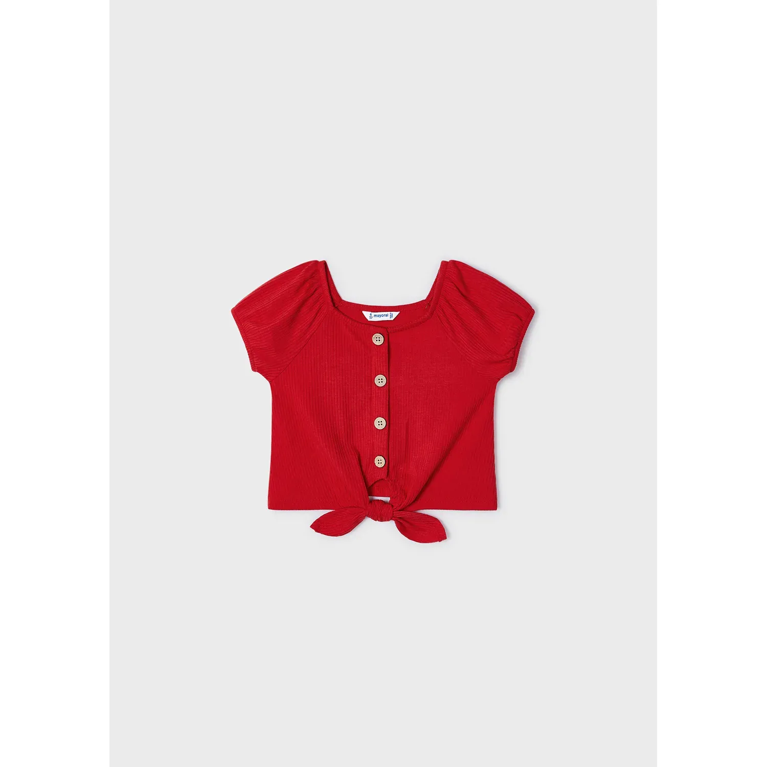 TSHIRT RED FRONT BUTTONS & TIE WAIST SHORT SLEEVE RIBBED / 3086-031