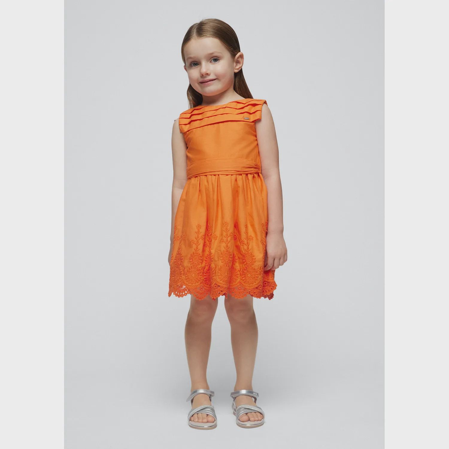 2PC DRESS & BELT ORANGE EMBROIDERED SKIRT PLEATED BODICE TRIM / 3917-062