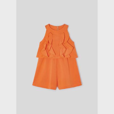 SHORT JUMPSUIT ORANGE FLOUNCE BODICE TRIM / 3856-055