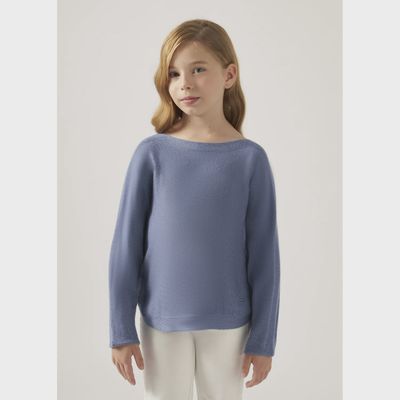 KNIT SWEATER COBALT BLUE RIBBED SIDE LONG SLEEVE / 37-076