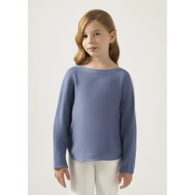 KNIT SWEATER COBALT BLUE RIBBED SIDE LONG SLEEVE / 37-076