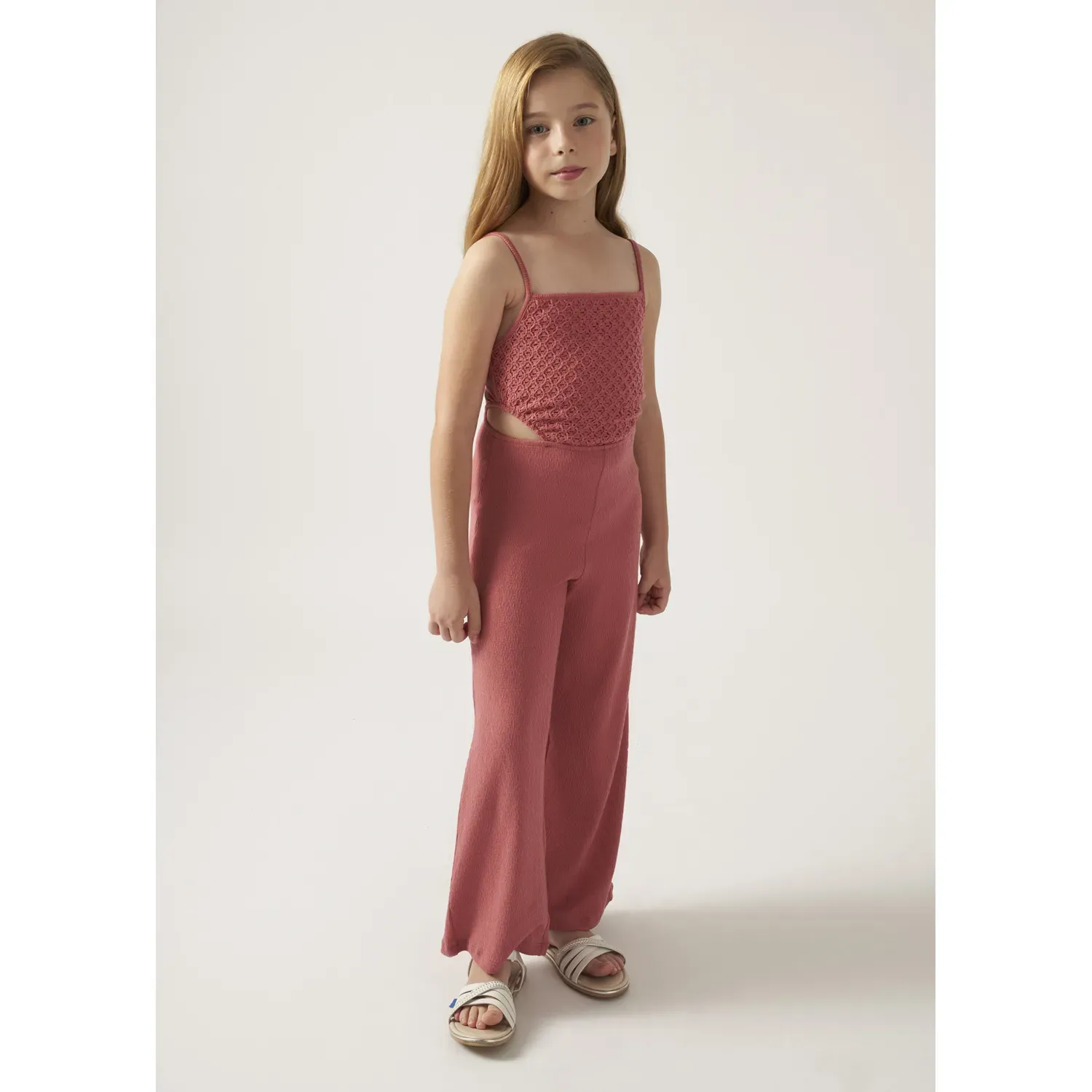 KNIT TANK JUMPSUIT BLUSH CROCKET BODICE SPAGHETTI STRAPS / 6859-018