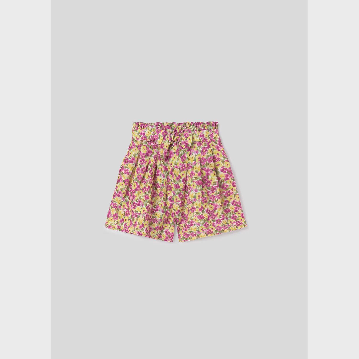 SKORT YELLOW & FUSCHIA FLORAL PRINT IMITATION BELT / 6941-028