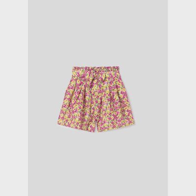 SKORT YELLOW & FUSCHIA FLORAL PRINT IMITATION BELT / 6941-028