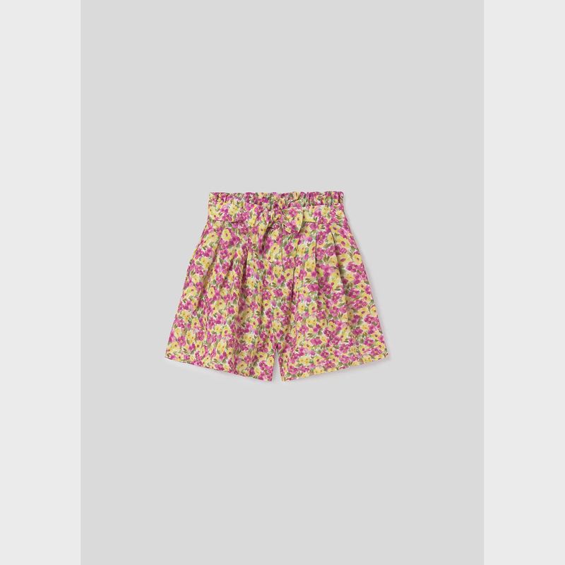 SKORT YELLOW & FUSCHIA FLORAL PRINT IMITATION BELT / 6941-028
