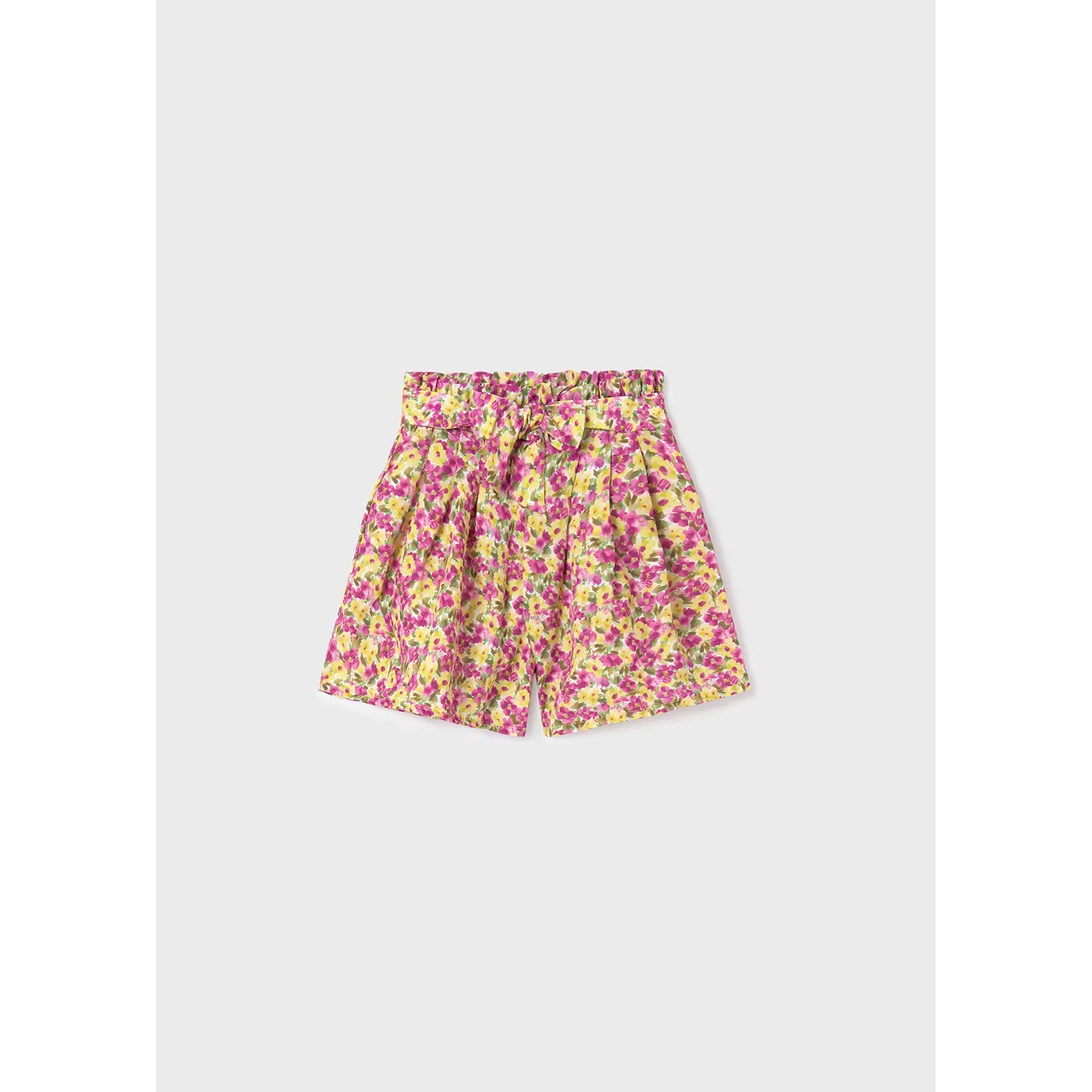 SKORT YELLOW & FUSCHIA FLORAL PRINT IMITATION BELT / 6941-028