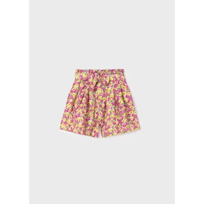 SKORT YELLOW & FUSCHIA FLORAL PRINT IMITATION BELT / 6941-028