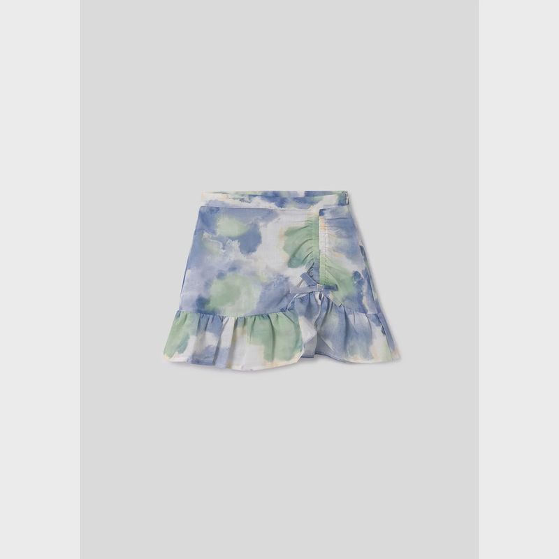 SKIRT BLUE & MINT PRINT FLOUNCE HEM / 6939-014