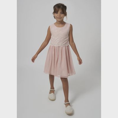 DRESS ROSE EMBROIDERED BODICE TULLE SKIRT / 6944-077