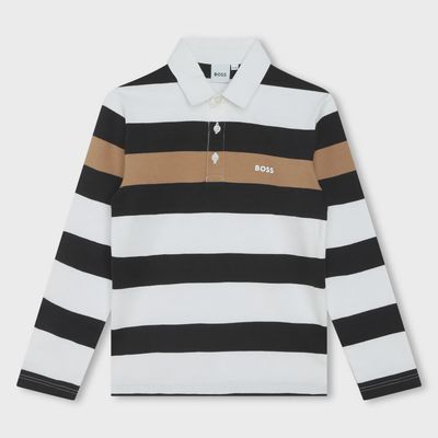 POLO TOP STRIPED WHITE BLACK BROWN LONG SLEEVE / J50706-M13