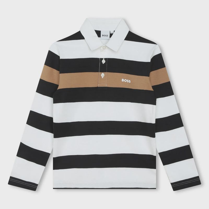POLO TOP STRIPED WHITE BLACK BROWN LONG SLEEVE / J50706-M13