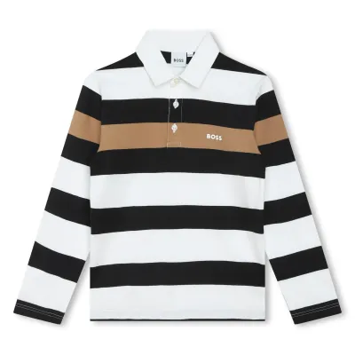 POLO TOP STRIPED WHITE BLACK BROWN LONG SLEEVE / J50706-M13