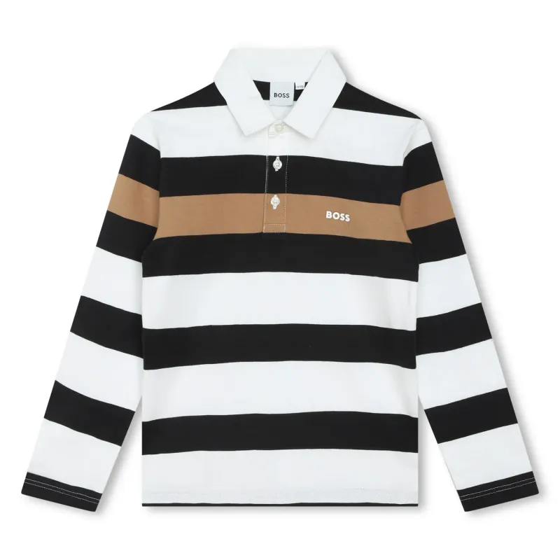 POLO TOP STRIPED WHITE BLACK BROWN LONG SLEEVE / J50706-M13