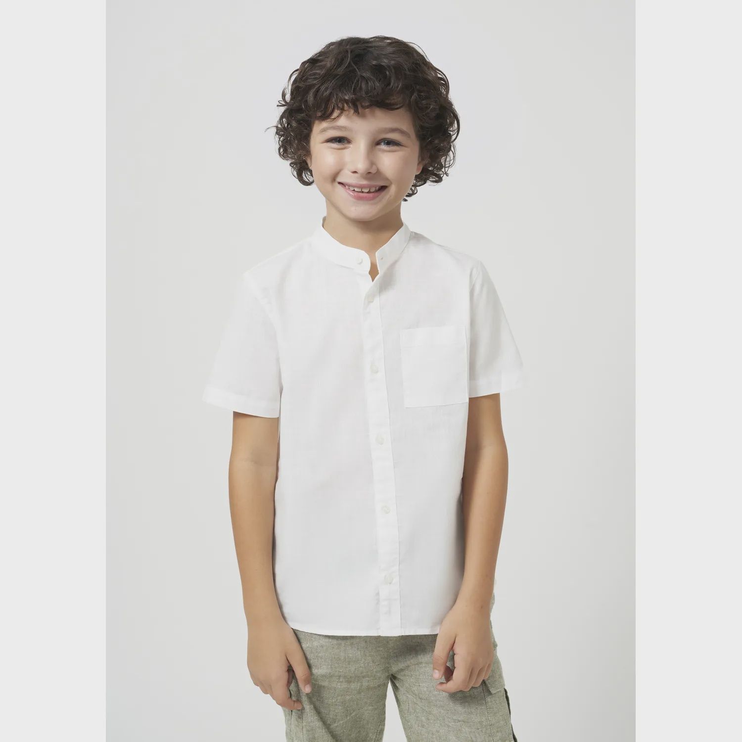 SHIRT WHITE SHORT SLEEVE MAO COLLAR / 6118-078