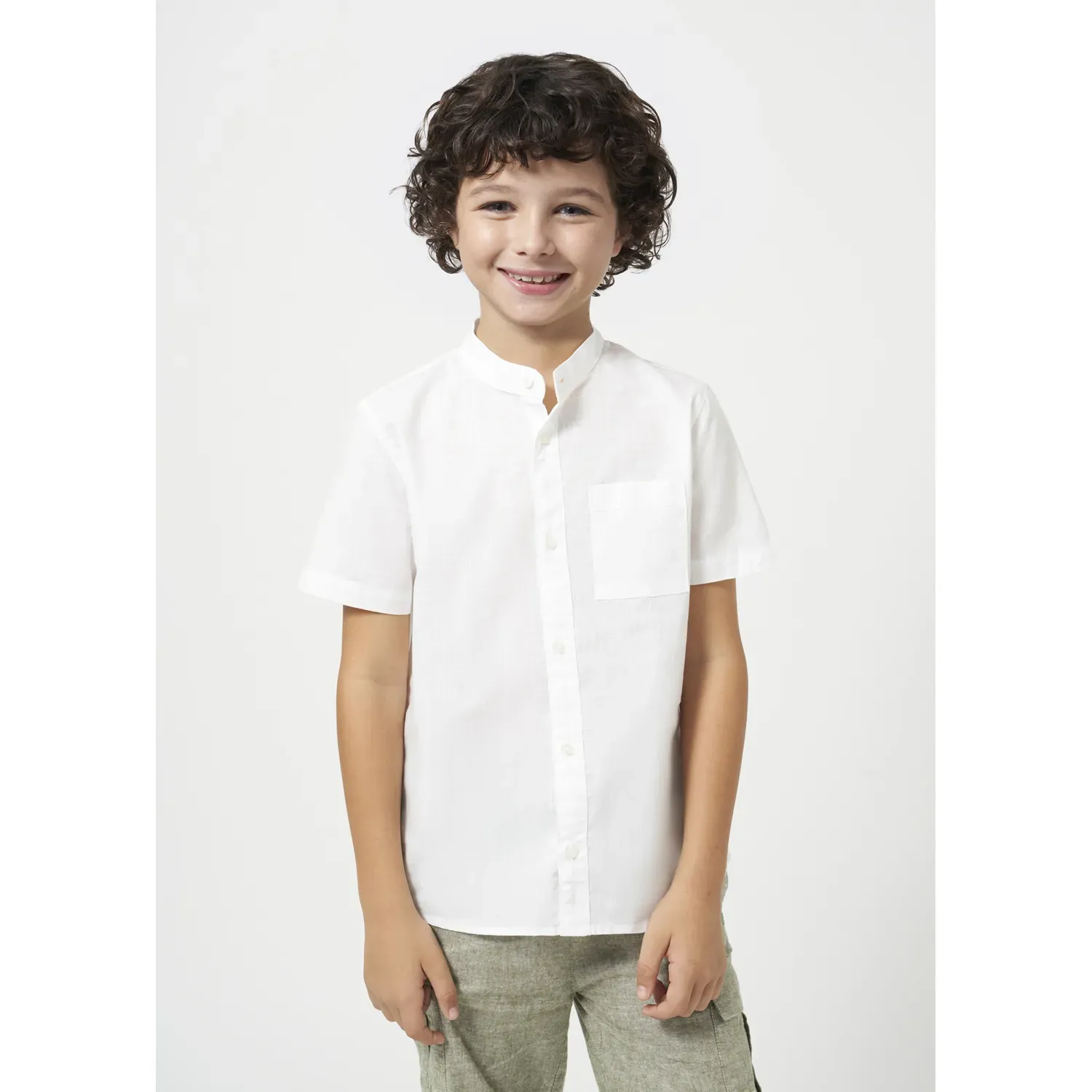 SHIRT WHITE SHORT SLEEVE MAO COLLAR / 6118-078