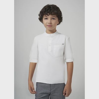 POLO TSHIRT WHITE LONG SLEEVE NERU COLLAR / 6126-088