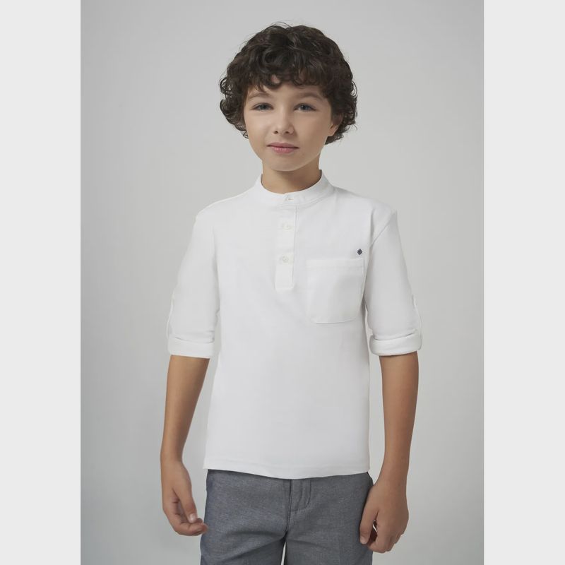 POLO TSHIRT WHITE LONG SLEEVE NERU COLLAR / 6126-088