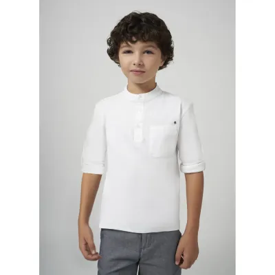POLO TSHIRT WHITE LONG SLEEVE NERU COLLAR / 6126-088