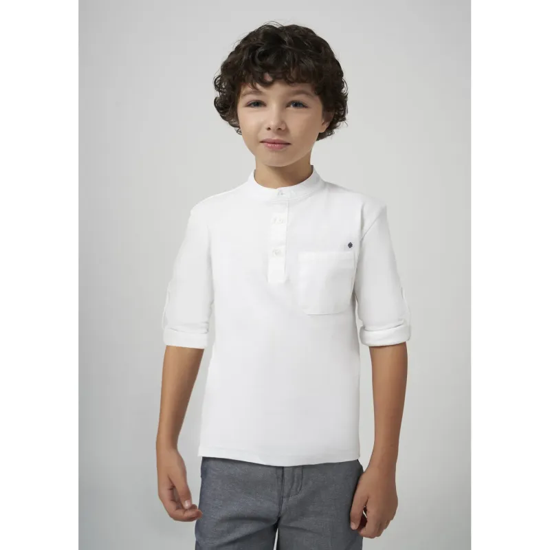 POLO TSHIRT WHITE LONG SLEEVE NERU COLLAR / 6126-088