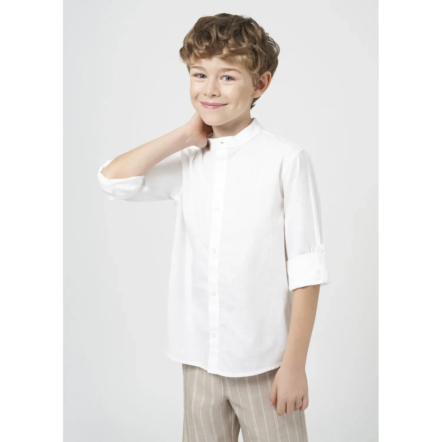 SHIRT WHITE LONG SLEEVE MAO COLLAR / 6121-043