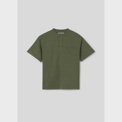 HENLEY TSHIRT GREEN SHORT SLEEVE WITH POCKET 2 BUT CLOSURE / 6035-041