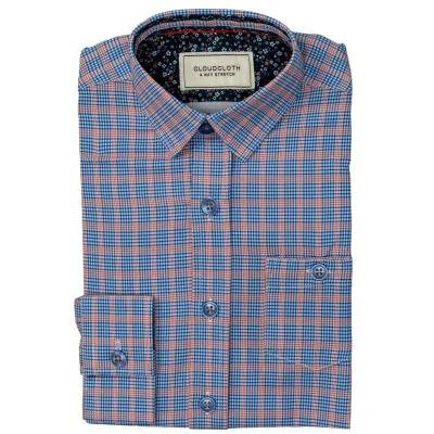 SHIRT ORANGE & BLUE PLAID 4 WAY STRETCH GINGHAM PRINT CLOUDCLOTH / SH9819