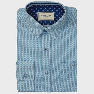 SHIRT LIGHT BLUE 4 WAY STRETCH DAIAMON PRINT CLOUDCLOTH / SH9810