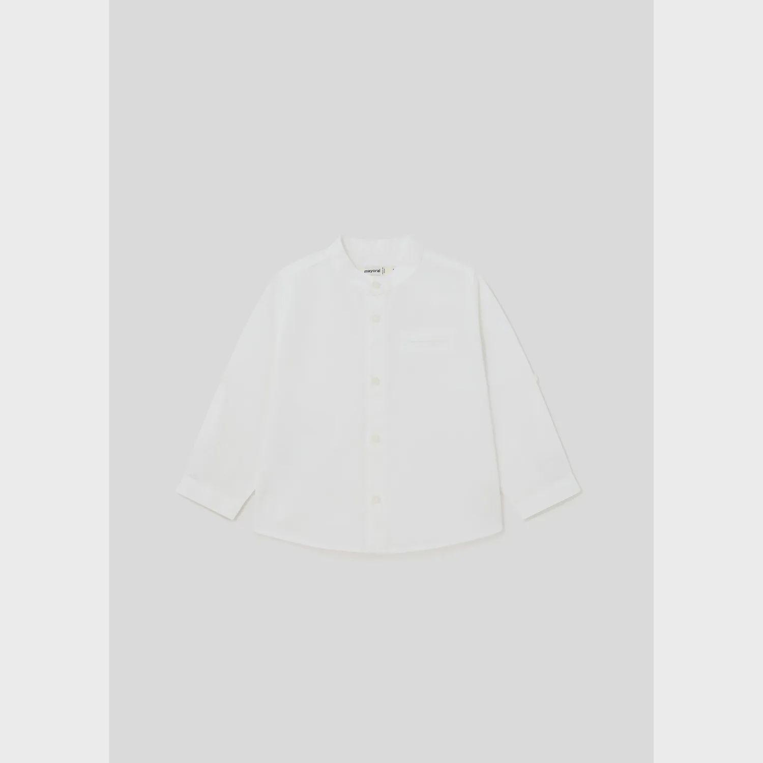 LINEN SHIRT WHITE MAO COLLAR LONG SLEEVE ROLL UP / 1115-010