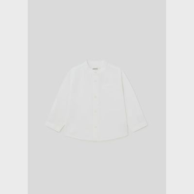 LINEN SHIRT WHITE MAO COLLAR LONG SLEEVE ROLL UP / 1115-010