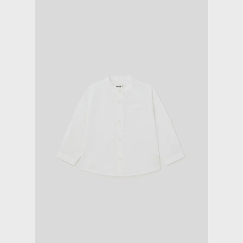 LINEN SHIRT WHITE MAO COLLAR LONG SLEEVE ROLL UP / 1115-010