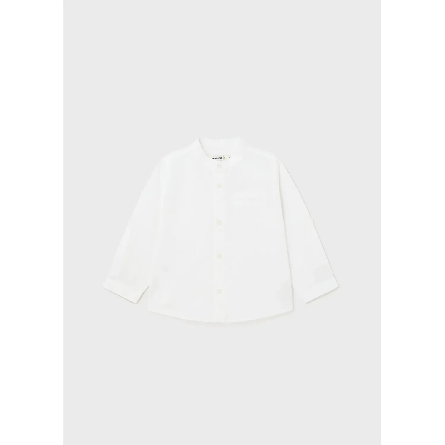 LINEN SHIRT WHITE MAO COLLAR LONG SLEEVE ROLL UP / 1115-010
