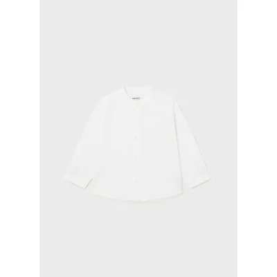 LINEN SHIRT WHITE MAO COLLAR LONG SLEEVE ROLL UP / 1115-010