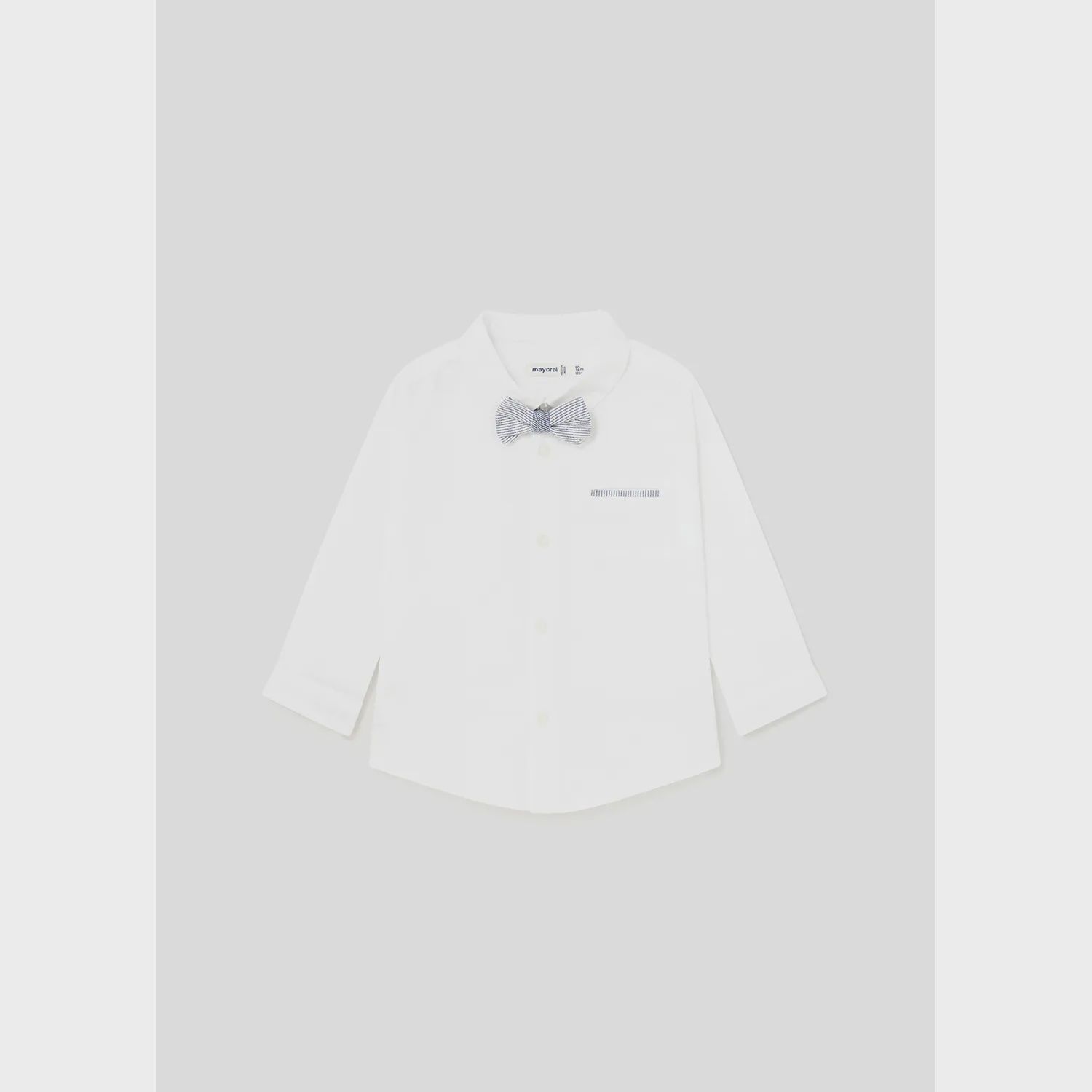 SHIRT & BOWTIE WHITE LONG SLEEVE DRESSYNAVY STRIPE TRIM / 1116-010