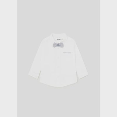 SHIRT & BOWTIE WHITE LONG SLEEVE DRESSYNAVY STRIPE TRIM / 1116-010