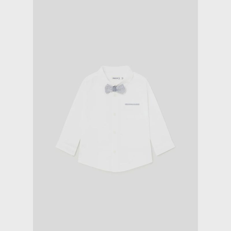 SHIRT & BOWTIE WHITE LONG SLEEVE DRESSYNAVY STRIPE TRIM / 1116-010
