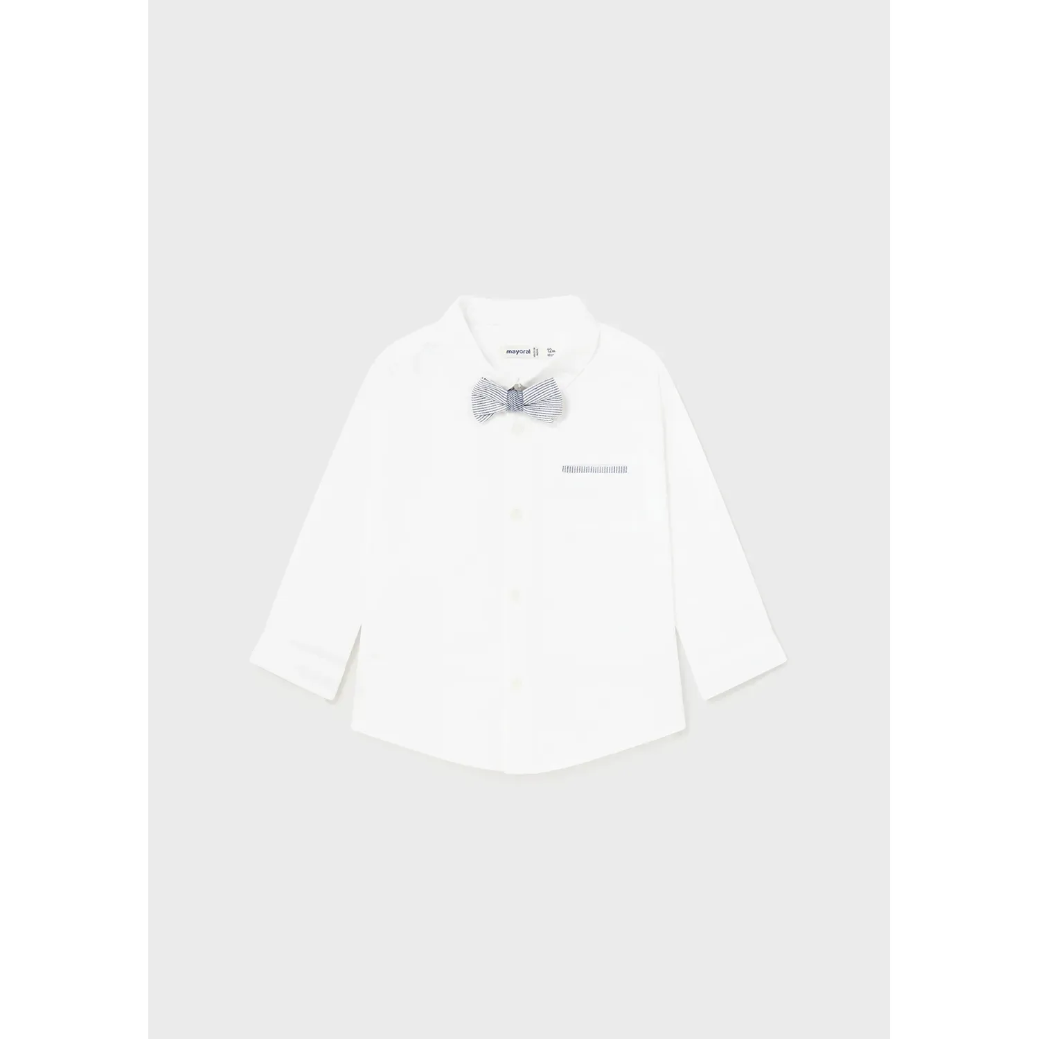 SHIRT & BOWTIE WHITE LONG SLEEVE DRESSYNAVY STRIPE TRIM / 1116-010