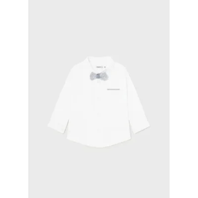 SHIRT & BOWTIE WHITE LONG SLEEVE DRESSYNAVY STRIPE TRIM / 1116-010