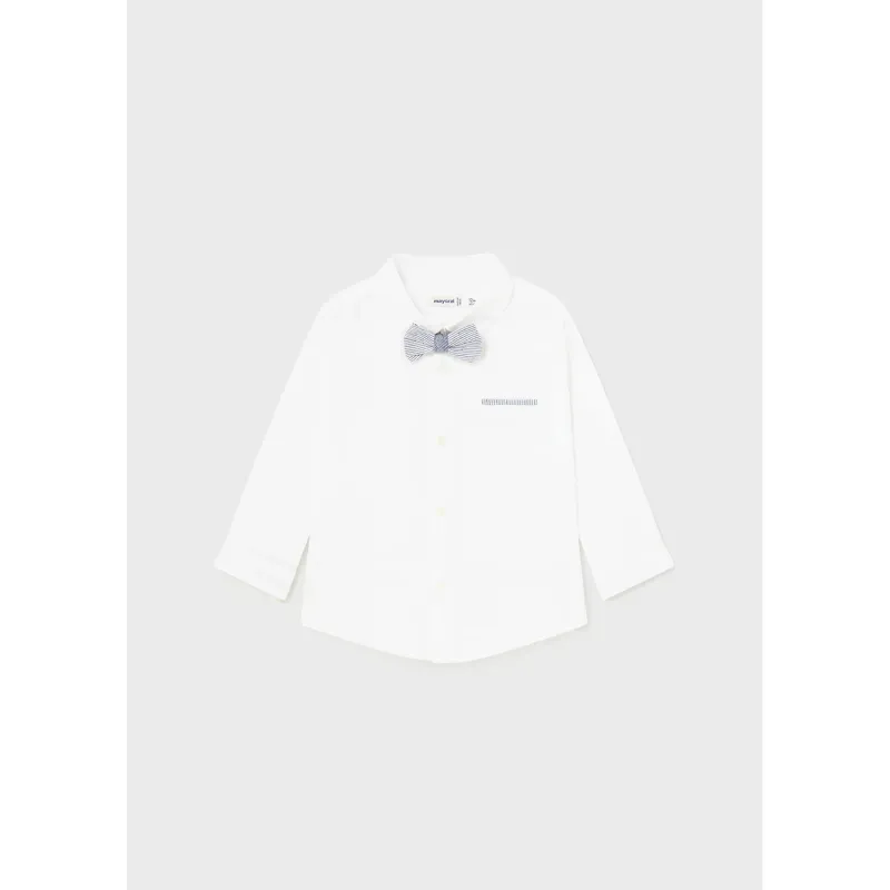 SHIRT & BOWTIE WHITE LONG SLEEVE DRESSYNAVY STRIPE TRIM / 1116-010