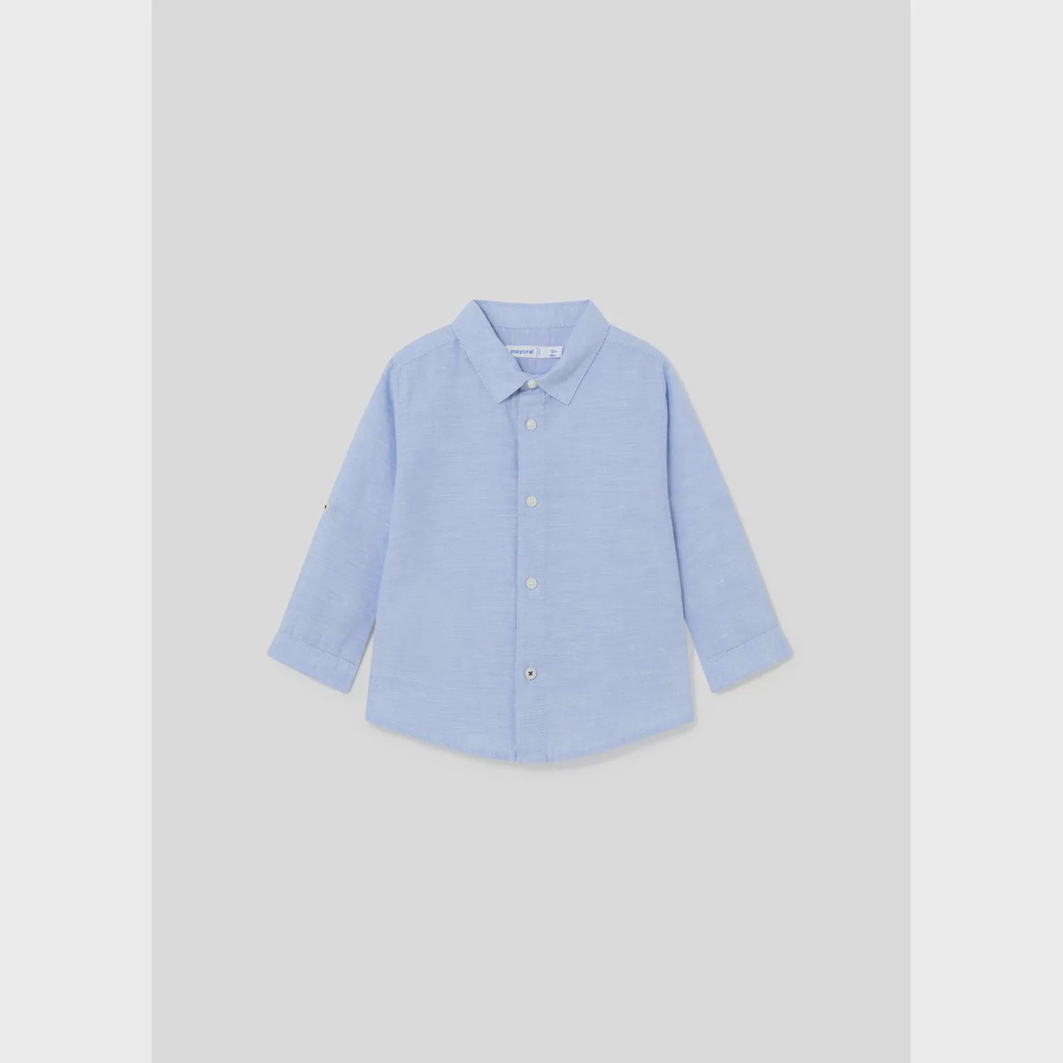 LINEN SHIRT SKY BLUE LONG ROLL UP SLEEVE / 117-031